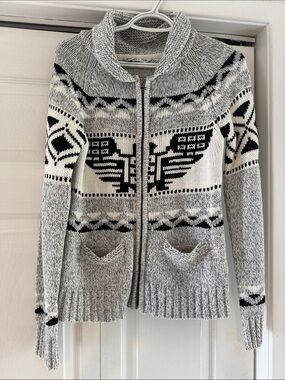 Vintage Bluenotes Gray, White and Black Zip-Up Knit Cardigan